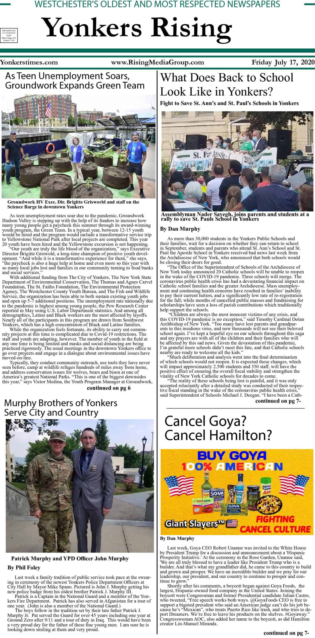 Yonkers Rising July 17, 2020 PDF | Yonkers Times