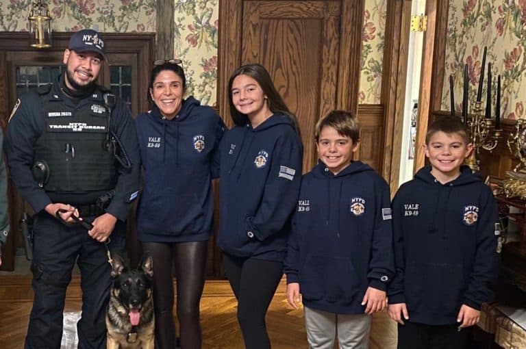 Sweatshirt with Thin Blue Line Flag in Pelham Meant to Honor Fallen NYPD Officer