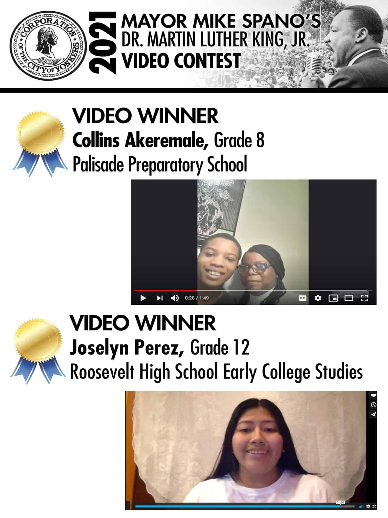 Yonkers MLK Video Contest Winners Announced Yonkers MLK Video Contest Winners Announced