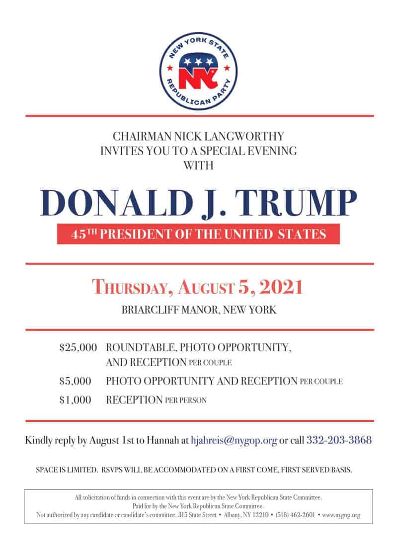 Trump to Return to Westchester for NYGOP Fundraiser August 5 Trump to Return to Westchester for NYGOP Fundraiser August 5
