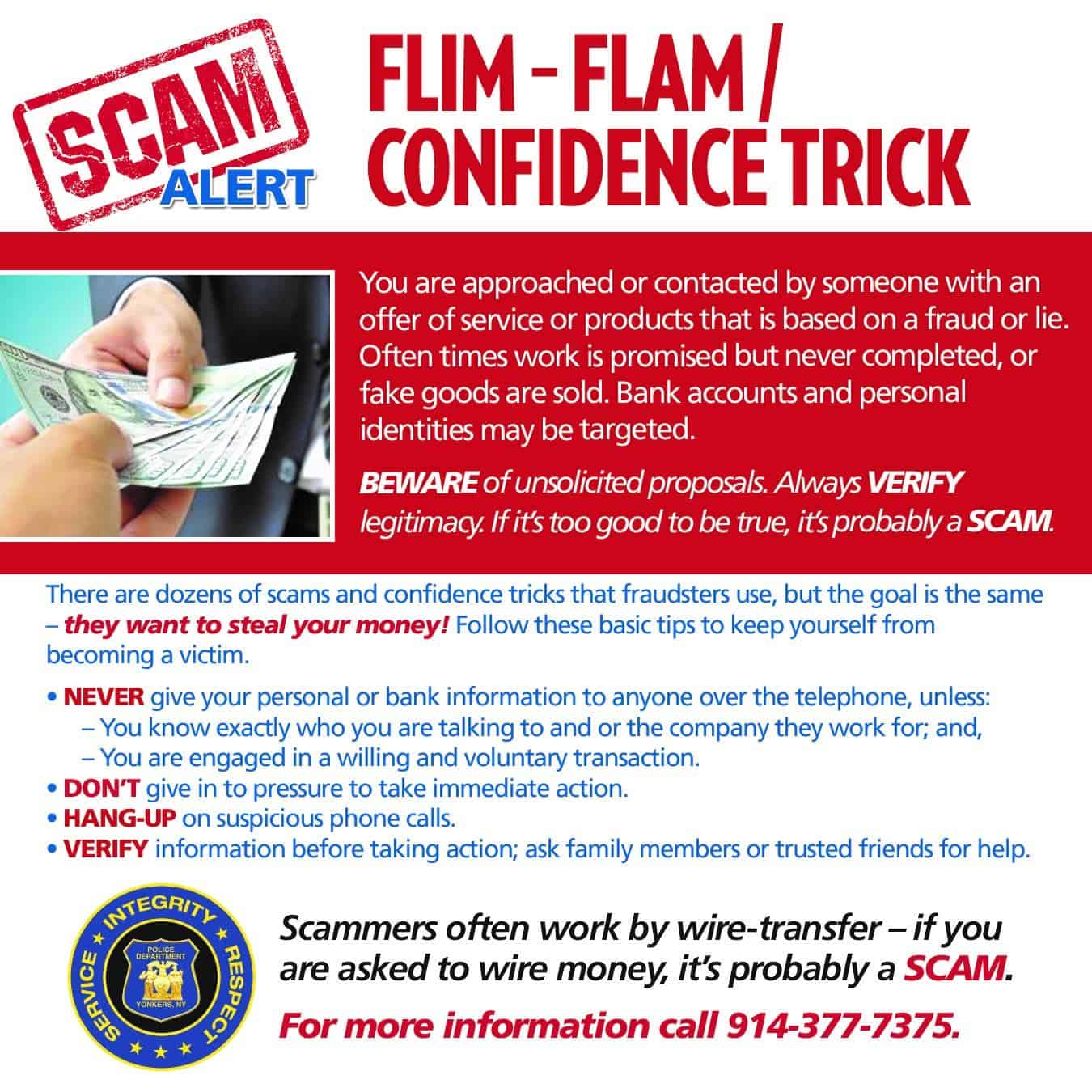 Beware of Flim Flam, Trick Consumer Scams in Yonkers & Westchester Beware of Flim Flam, Trick Consumer Scams in Yonkers & Westchester