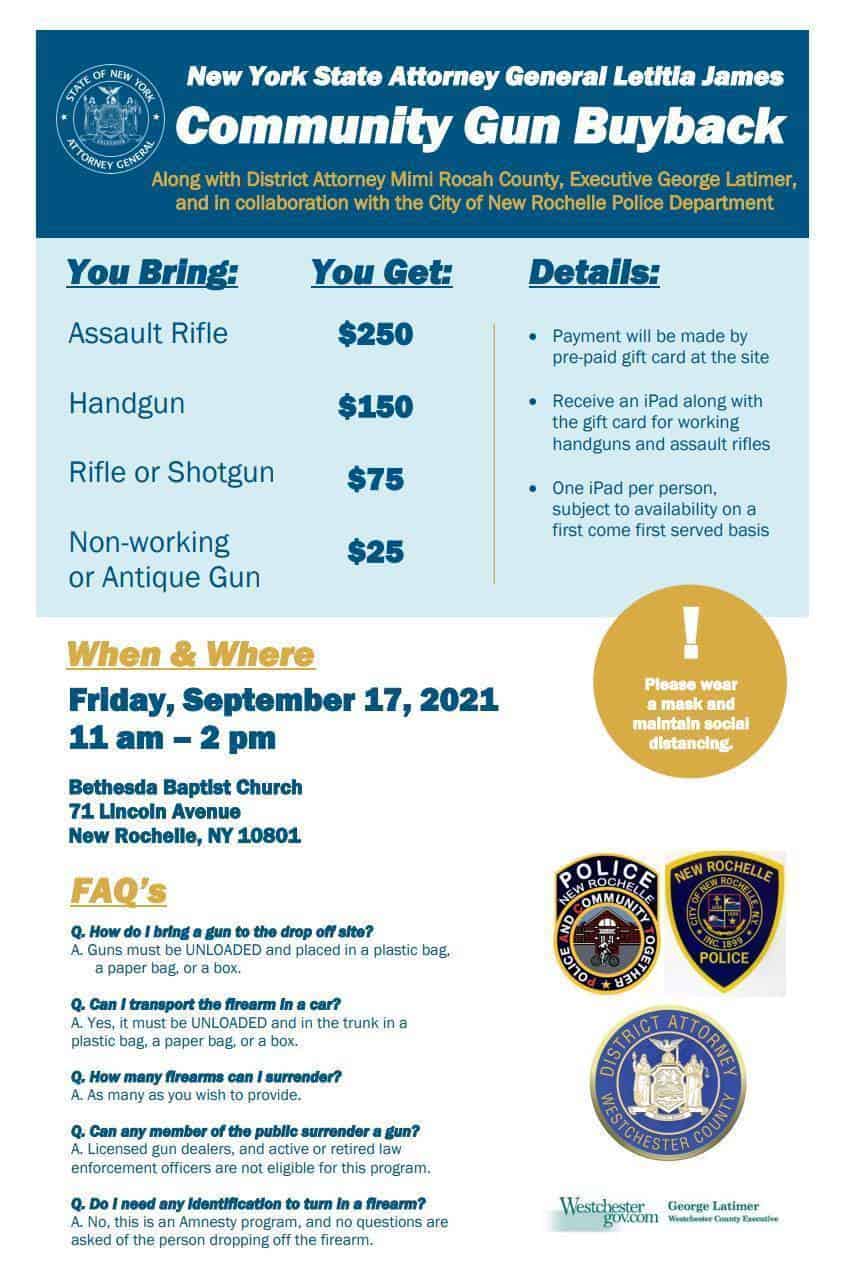 Westchester Gun Buyback in New Rochelle September 17 Westchester Gun Buyback in New Rochelle September 17