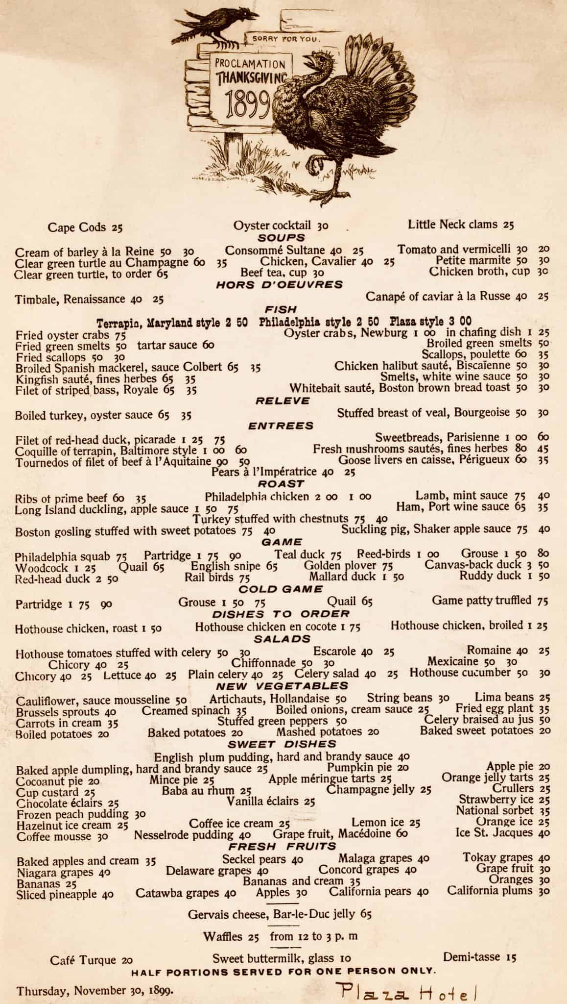 Thanksgiving Dinner at the Plaza Hotel -1899 Thanksgiving Dinner at the Plaza Hotel -1899