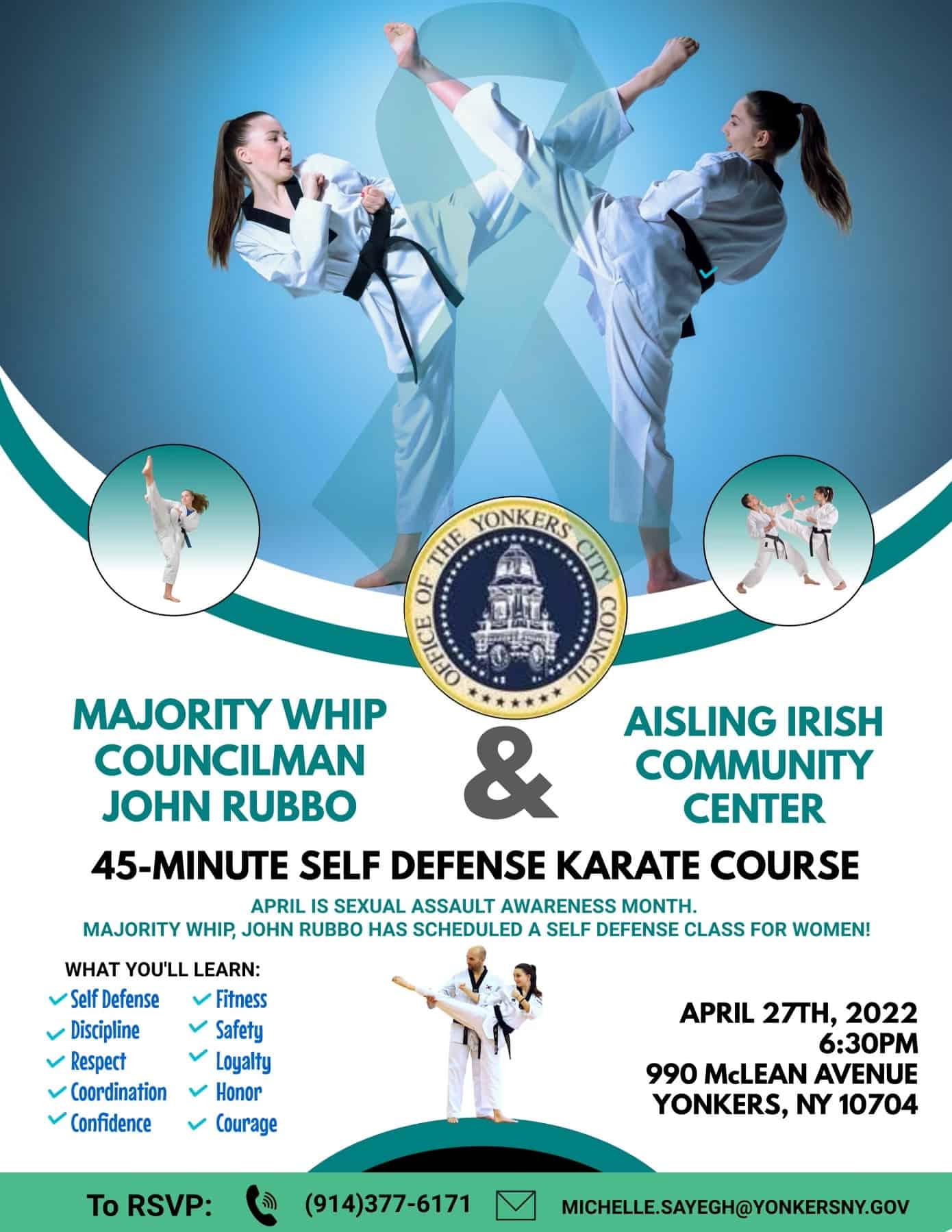 Councilman Rubbo, Aisling Irish Community Center Present Self Defense Karate Course April 27-Free Councilman Rubbo, Aisling Irish Community Center Present Self Defense Karate Course April 27-Free