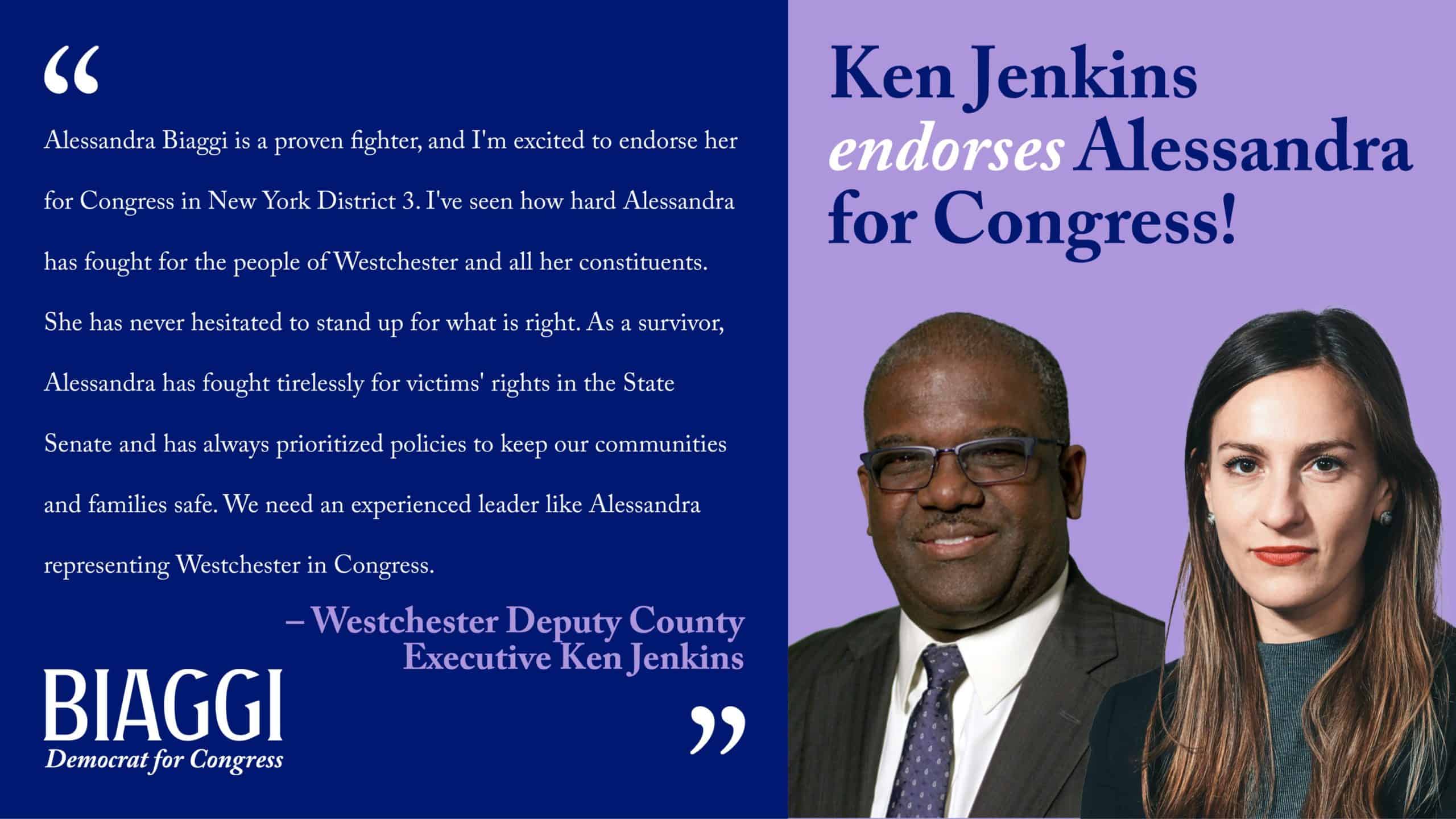 Westchester Deputy County Executive Jenkins Endorses Biaggi for Congress -NY -3 Westchester Deputy County Executive Jenkins Endorses Biaggi for Congress -NY -3