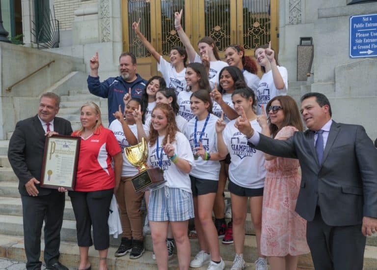 Mayor Spano Welcomes YMA Girls Softball Champs to City Hall