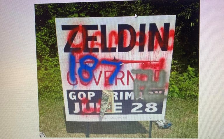 Zeldin for Governor Sign Vandalized with Swastika, Death Threats