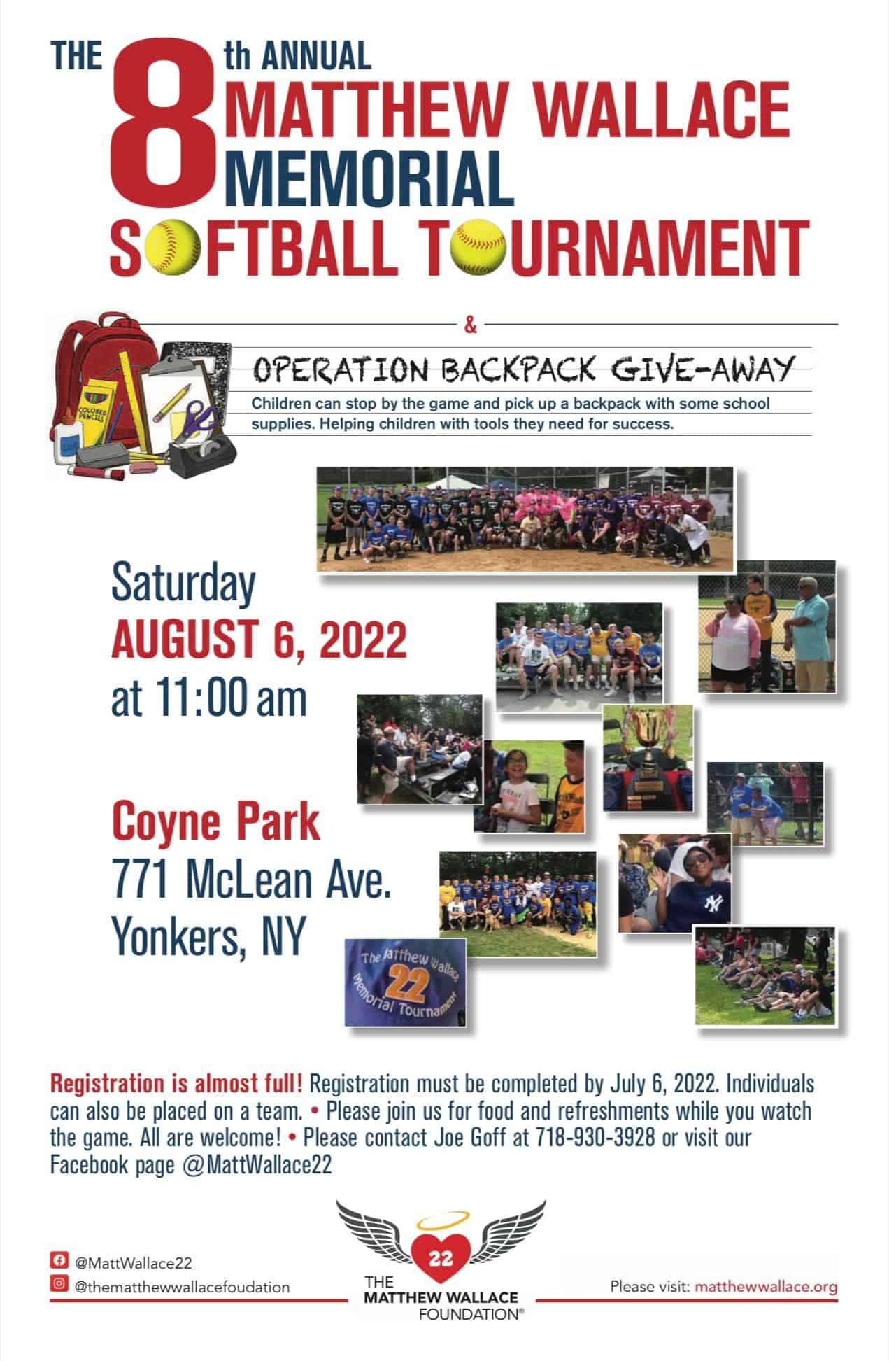 Matthew Wallace Memorial Softball Tournament & Backpack Giveaway Aug. 6 Coyne Park Yonkers Matthew Wallace Memorial Softball Tournament & Backpack Giveaway Aug. 6 Coyne Park Yonkers