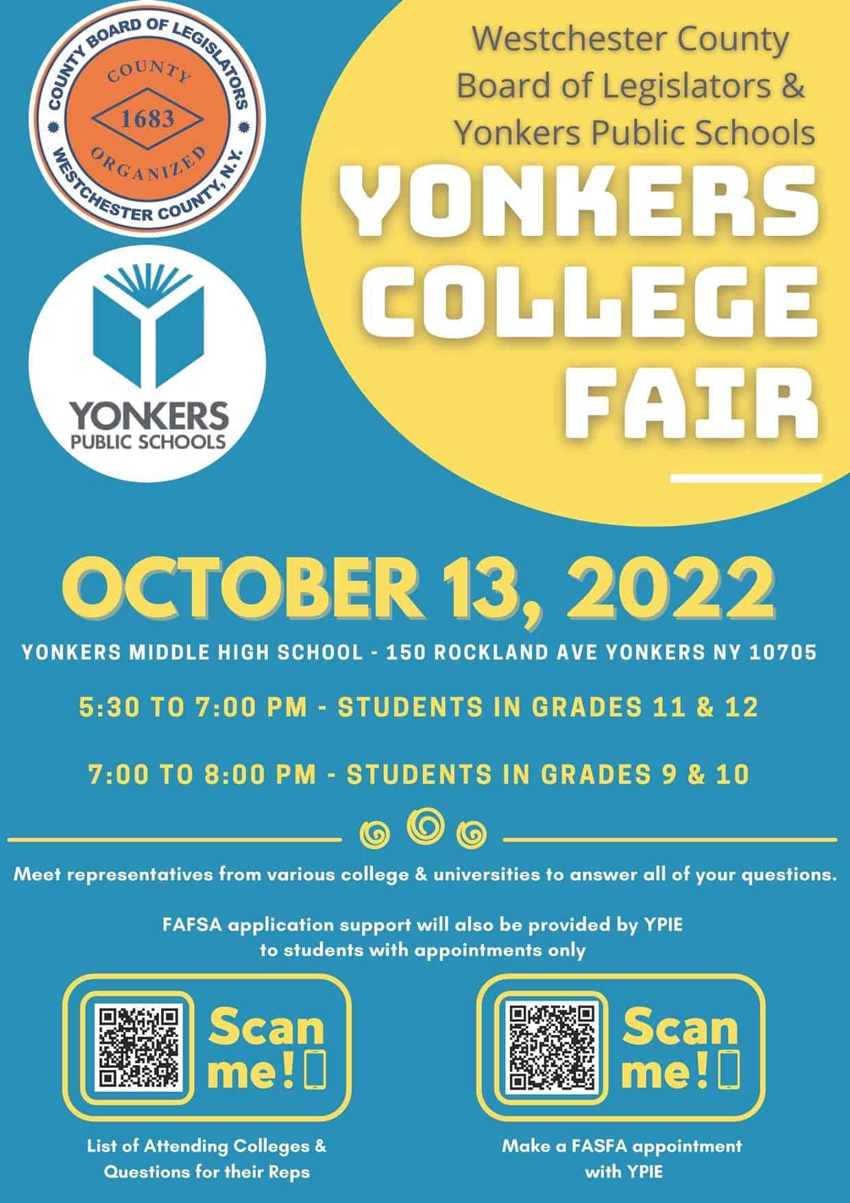 Yonkers College Fair Set for October 13 Yonkers College Fair Set for October 13