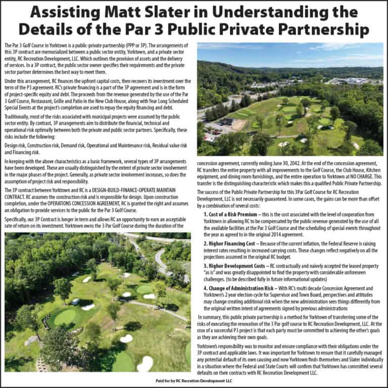Assisting Matt Slater in Understanding the Details of the Par 3 Public Private Partnership