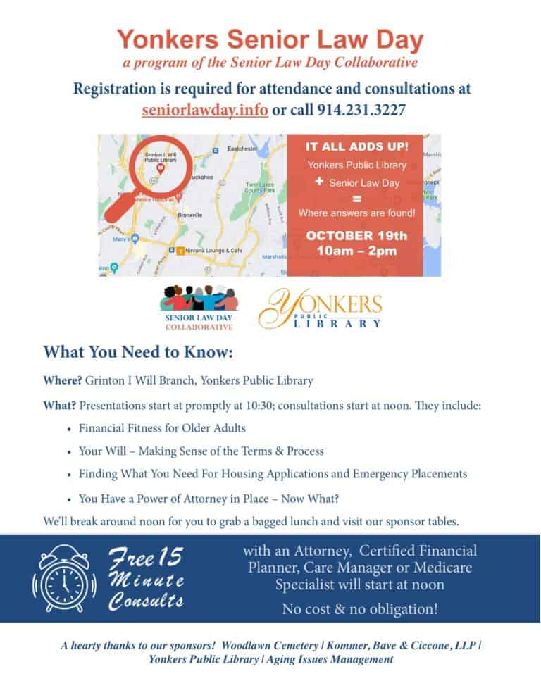 Senior Law Day at Yonkers Will Library Oct 19