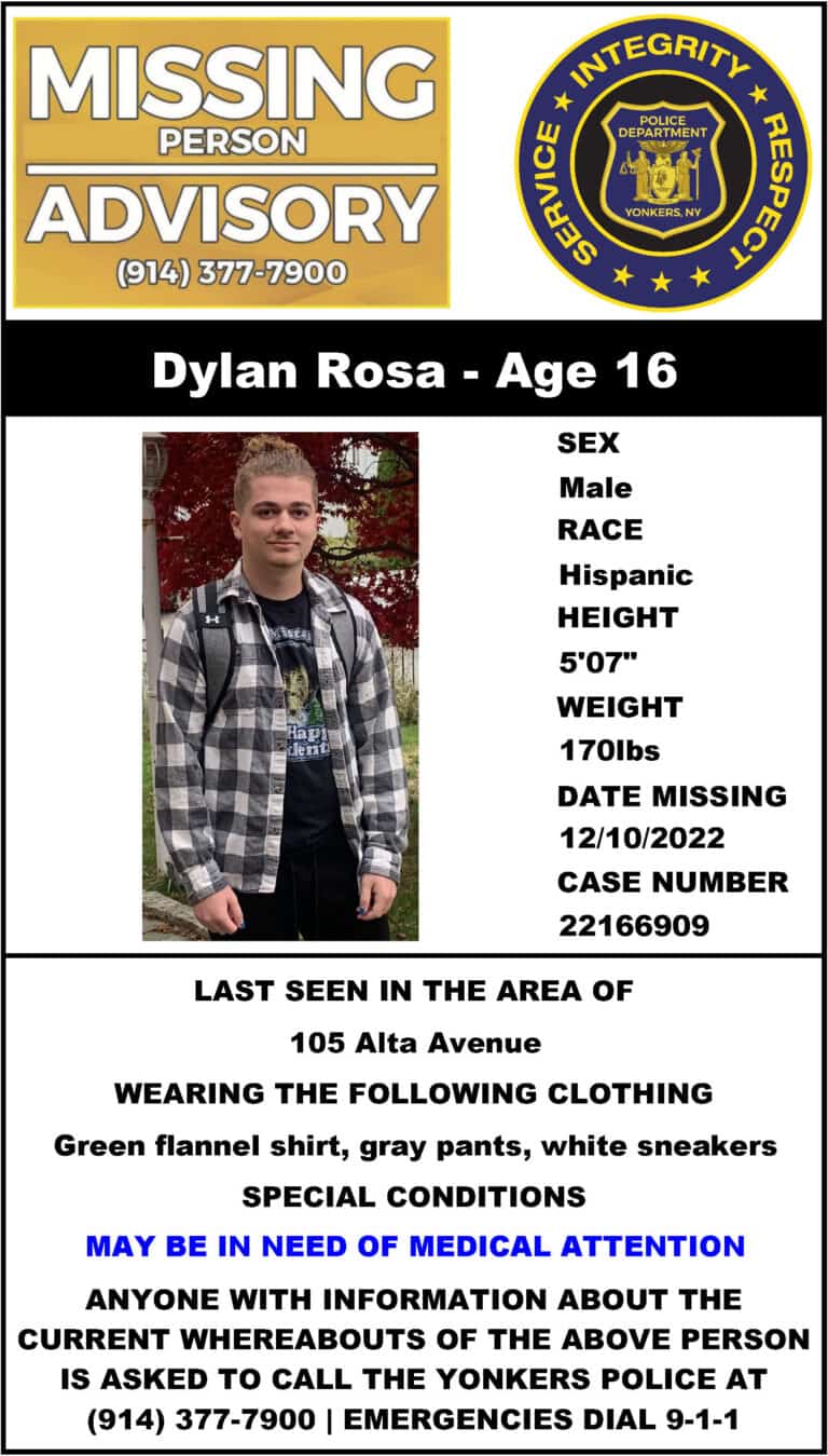 Yonkers MISSING CHILD ALERT – Dylan Rosa (16) – May Be In Need of Medical Attention