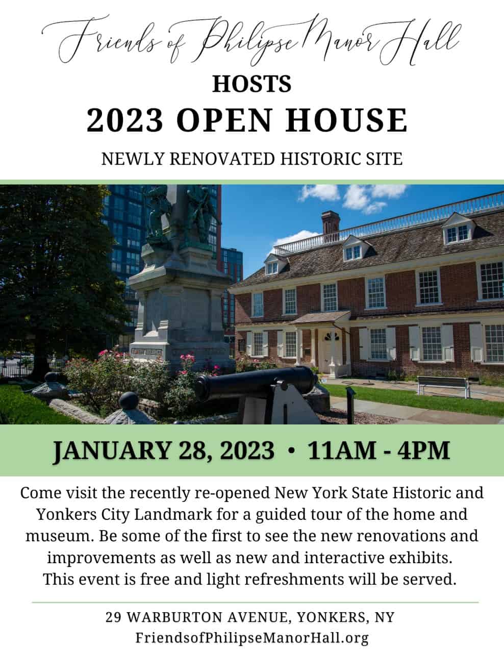 Friends of Philipse Manor Hall Hosts 2023 Open House Jan 28 Friends of Philipse Manor Hall Hosts 2023 Open House Jan 28