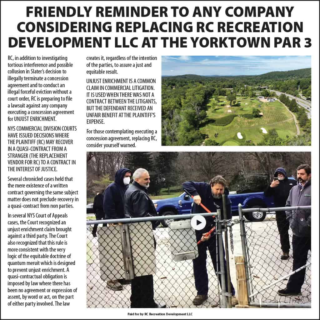 Friendly Reminder to Any Company Considering Replacing RC Recreation Development LLC at the Yorktown Par 3 Friendly Reminder to Any Company Considering Replacing RC Recreation Development LLC at the Yorktown Par 3