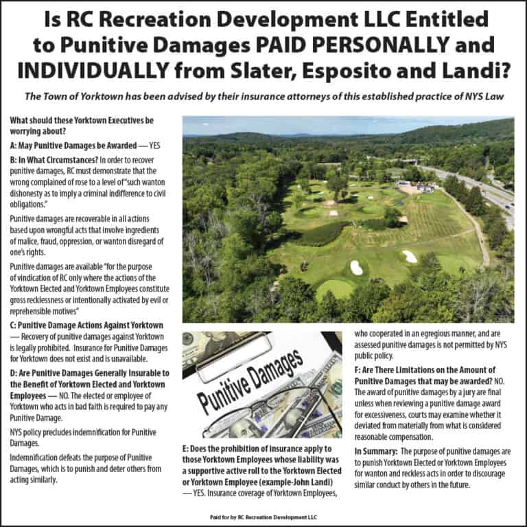 Is RC Recreation Development LLC Entitled to Punitive Damages PAID PERSONALLY and INDIVIDUALLY from Slater, Esposito and Landi?