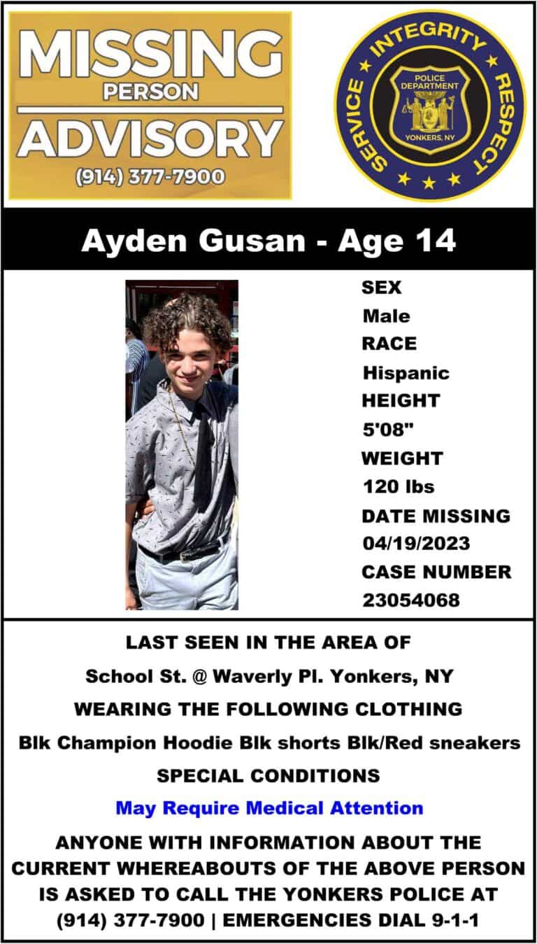 Yonkers Police Missing Person –April 20