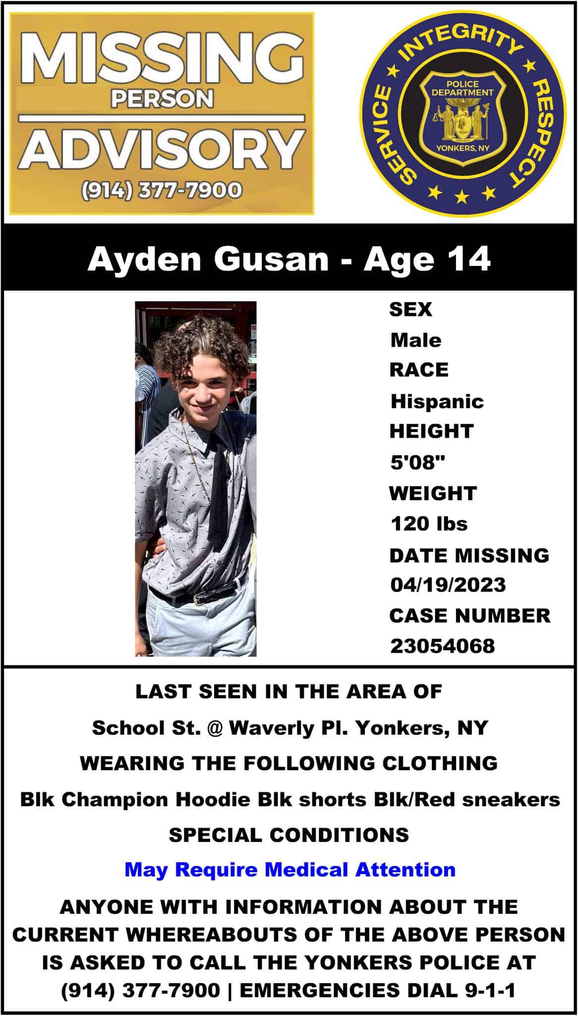 Yonkers Police Missing Person –April 20 Yonkers Police Missing Person –April 20