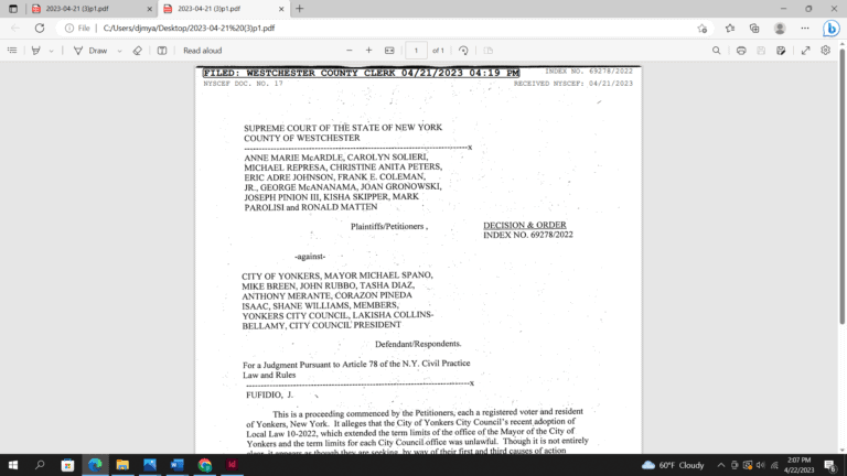Judge Rules that Term Limits Extension, Passed by Yonkers City Council & Signed by Mayor Spano, is Lawful