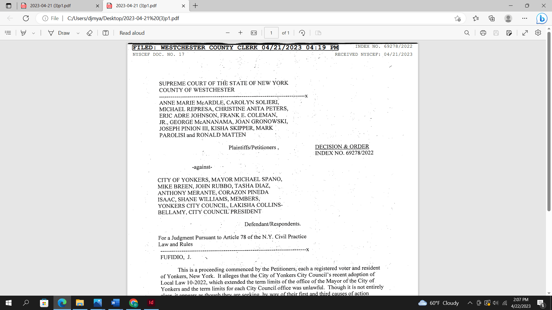 Judge Rules that Term Limits Extension, Passed by Yonkers City Council & Signed by Mayor Spano, is Lawful Judge Rules that Term Limits Extension, Passed by Yonkers City Council & Signed by Mayor Spano, is Lawful