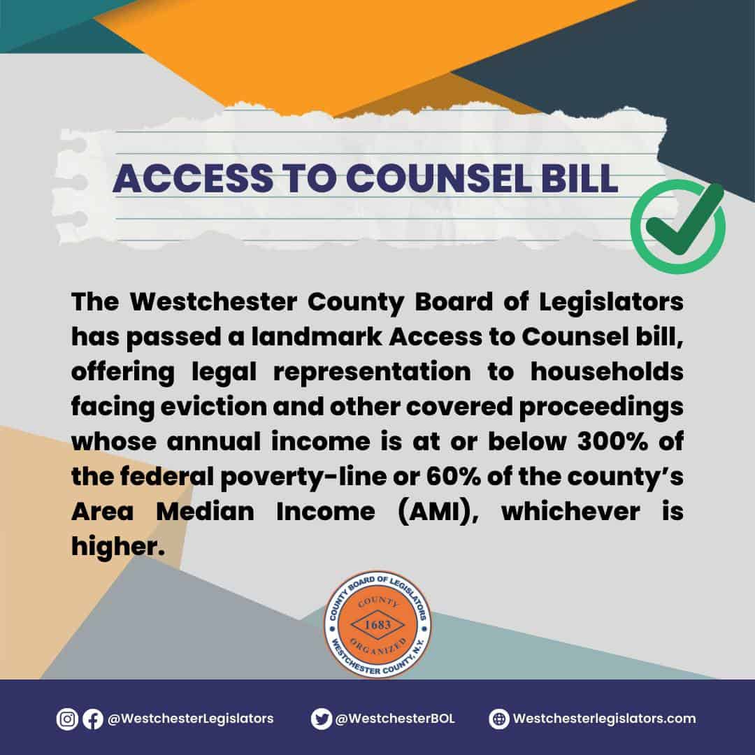 Westchester Board of Legislators Pass Landmark to Counsel Bill Westchester Board of Legislators Pass Landmark to Counsel Bill