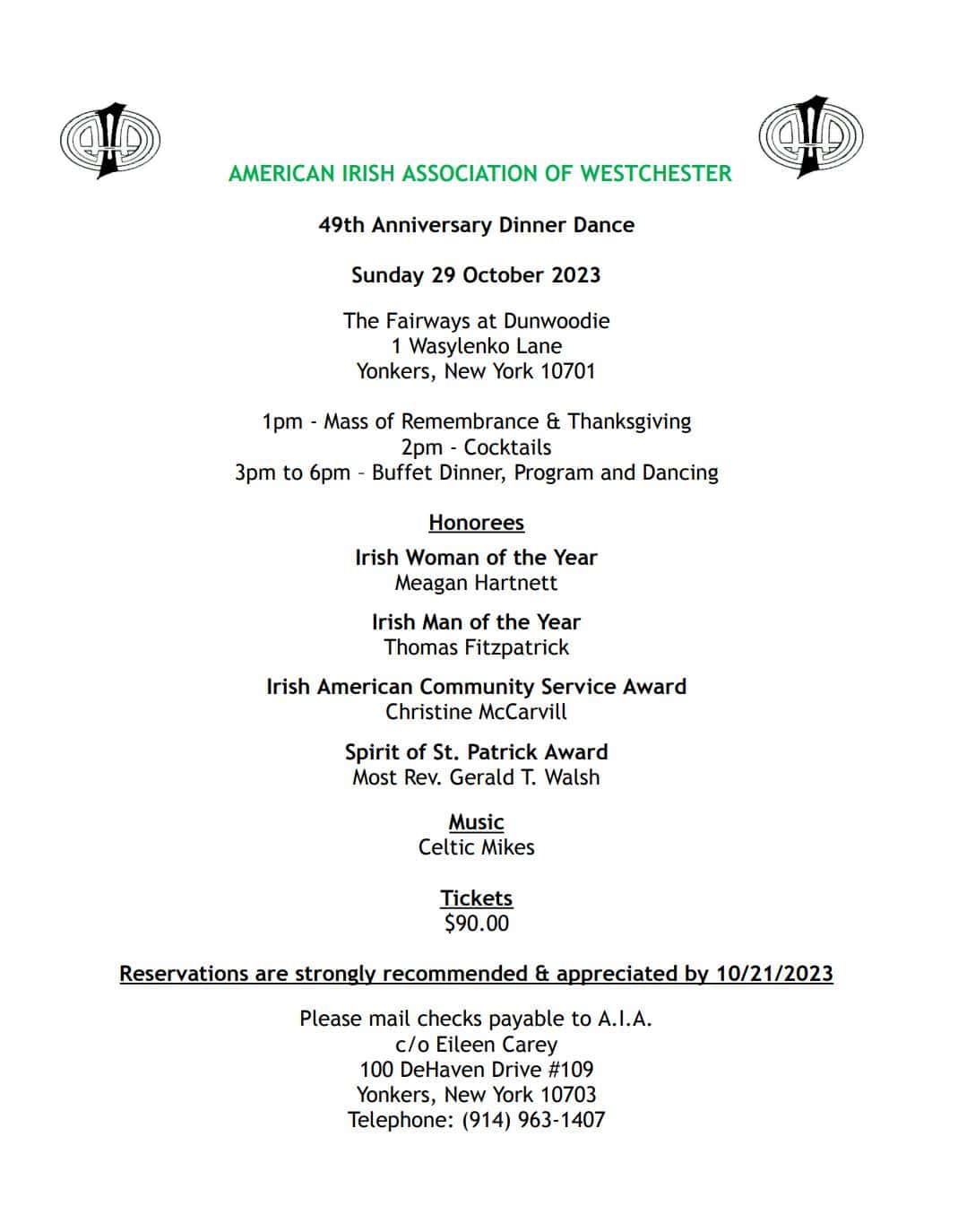 American Irish Association of Westchester 49th Anniversary Dinner Dance American Irish Association of Westchester 49th Anniversary Dinner Dance