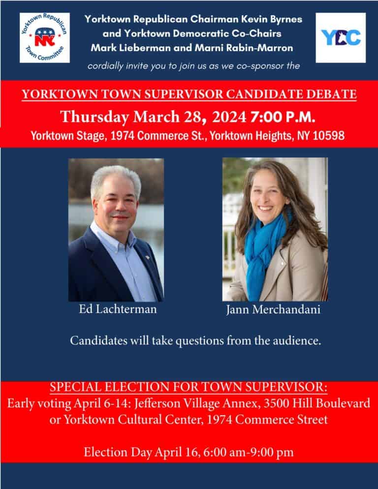 Lachterman and Merchandani to Debate on March 28 -Yorktown Town Supervisor