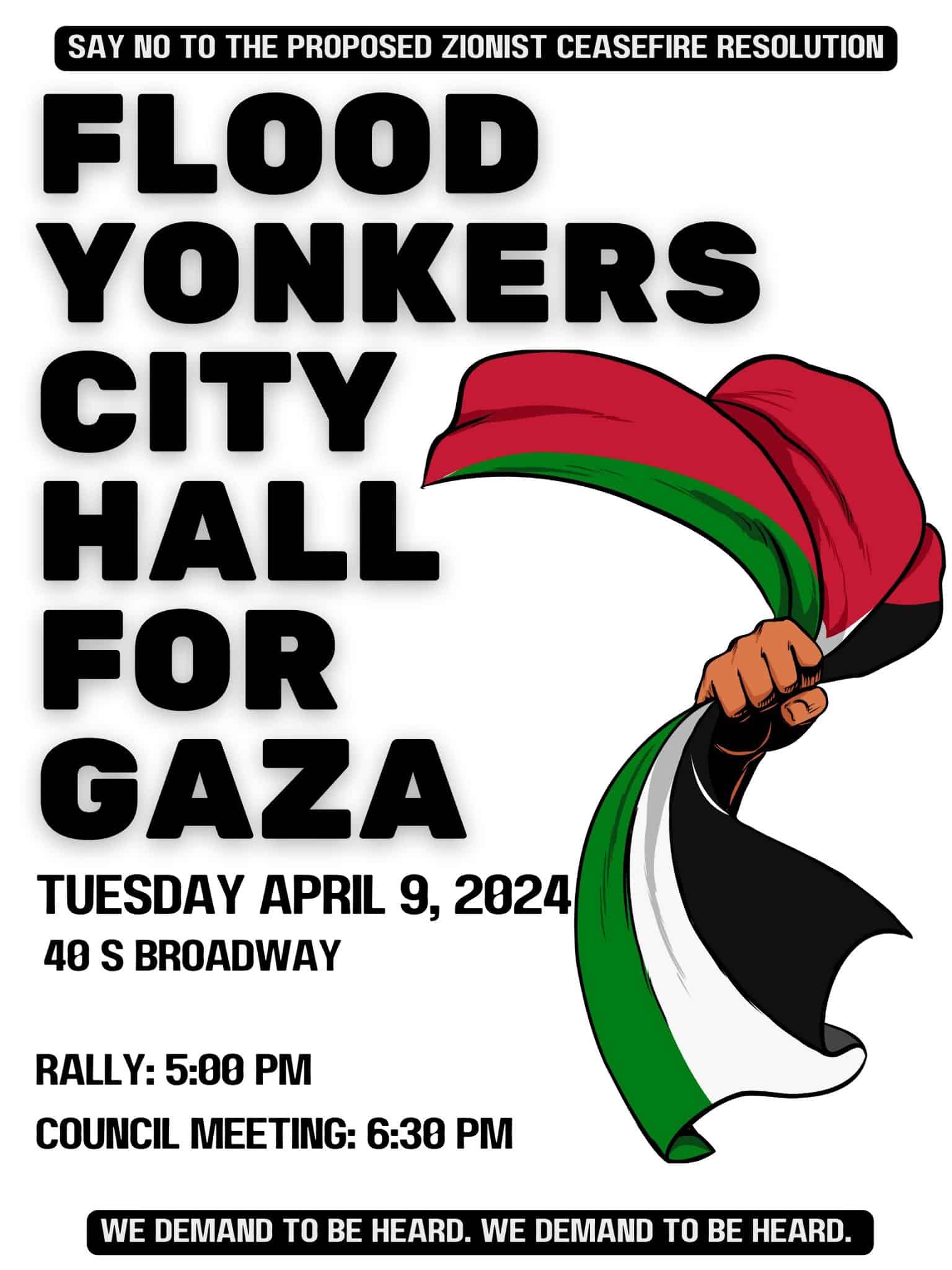 Hundreds to Rally Before Yonkers City Council Meeting on Resolution for Ceasefire in Gaza-April 9 Hundreds to Rally Before Yonkers City Council Meeting on Resolution for Ceasefire in Gaza-April 9