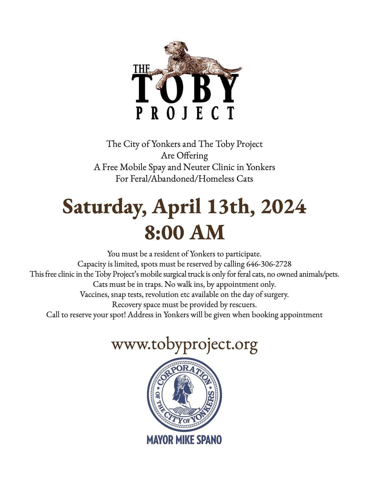 Free Mobily Spray and Neuter Clinic in Yonkers April 13 Free Mobily Spray and Neuter Clinic in Yonkers April 13
