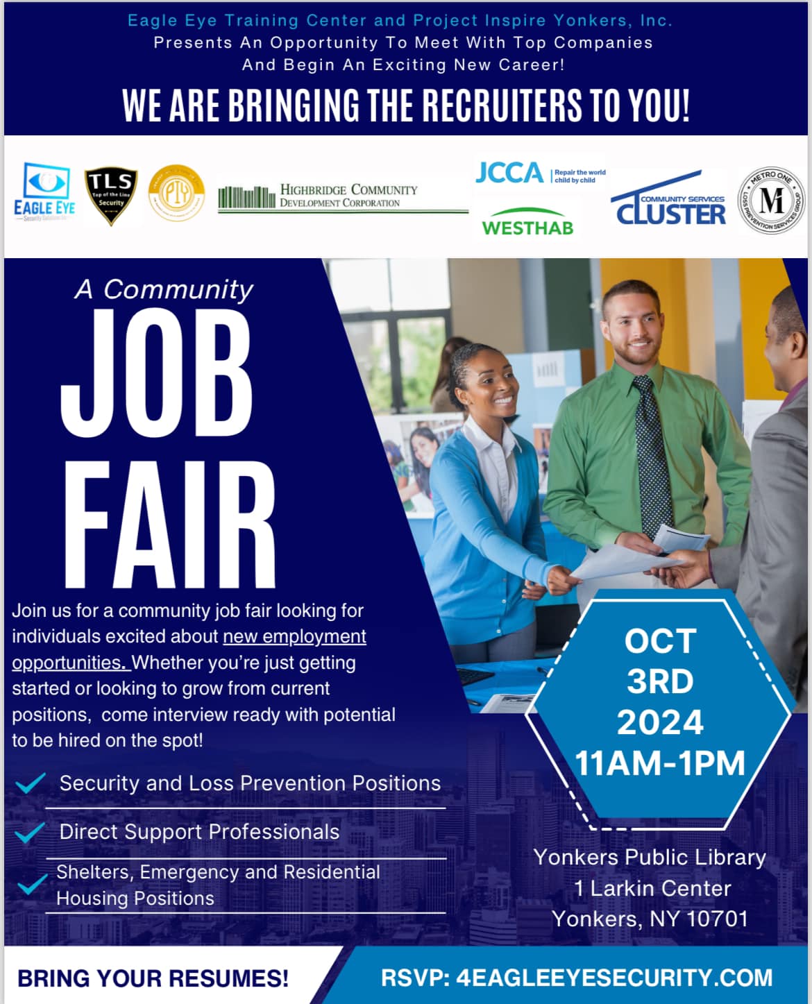 Job Fair October 3-Yonkers Riverfront Library Job Fair October 3-Yonkers Riverfront Library