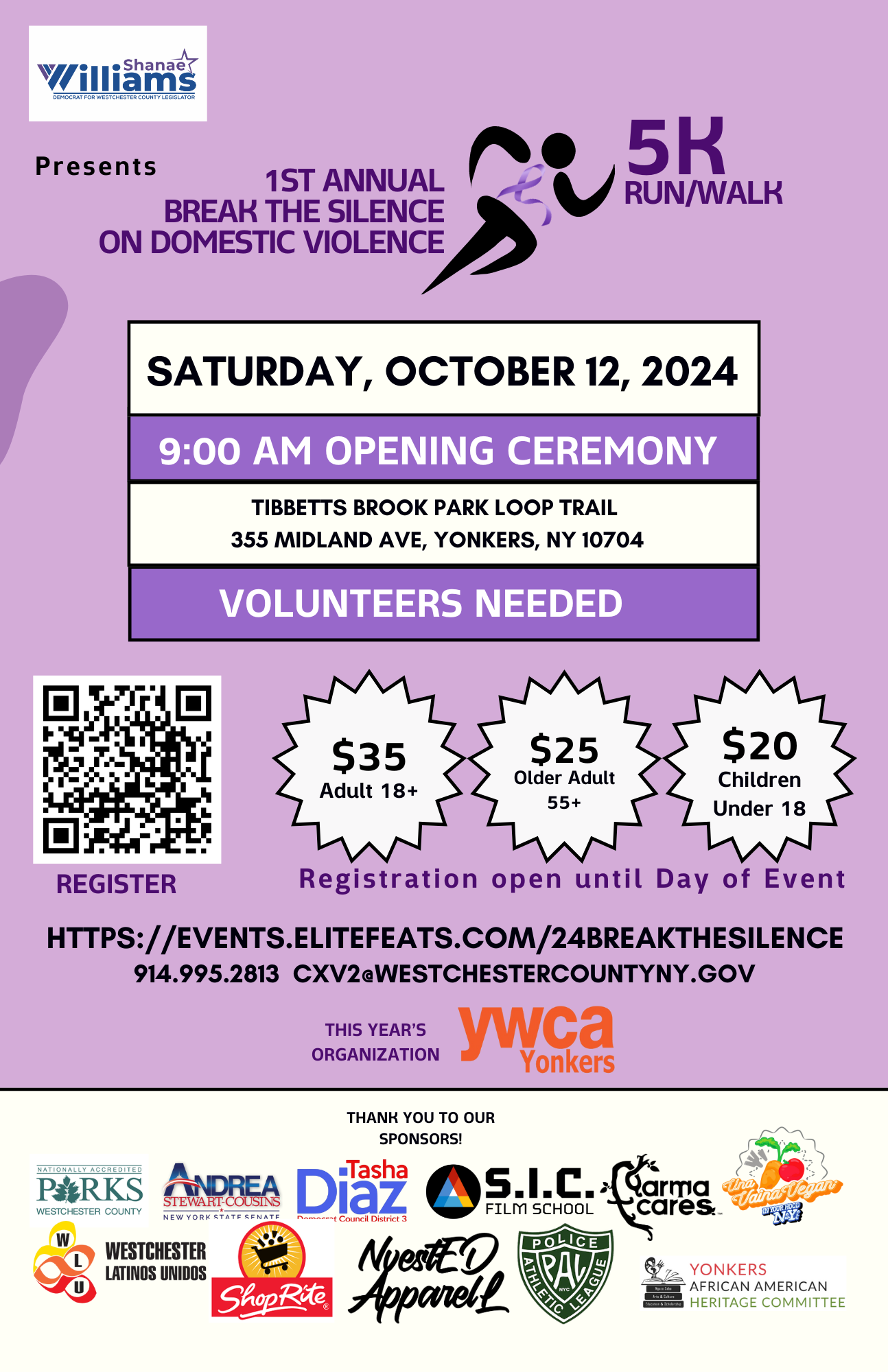 Legislator Shanae Williams Launches “Break the Silence on Domestic Violence” 5k Run/Walk -Oct 12 Legislator Shanae Williams Launches “Break the Silence on Domestic Violence” 5k Run/Walk -Oct 12