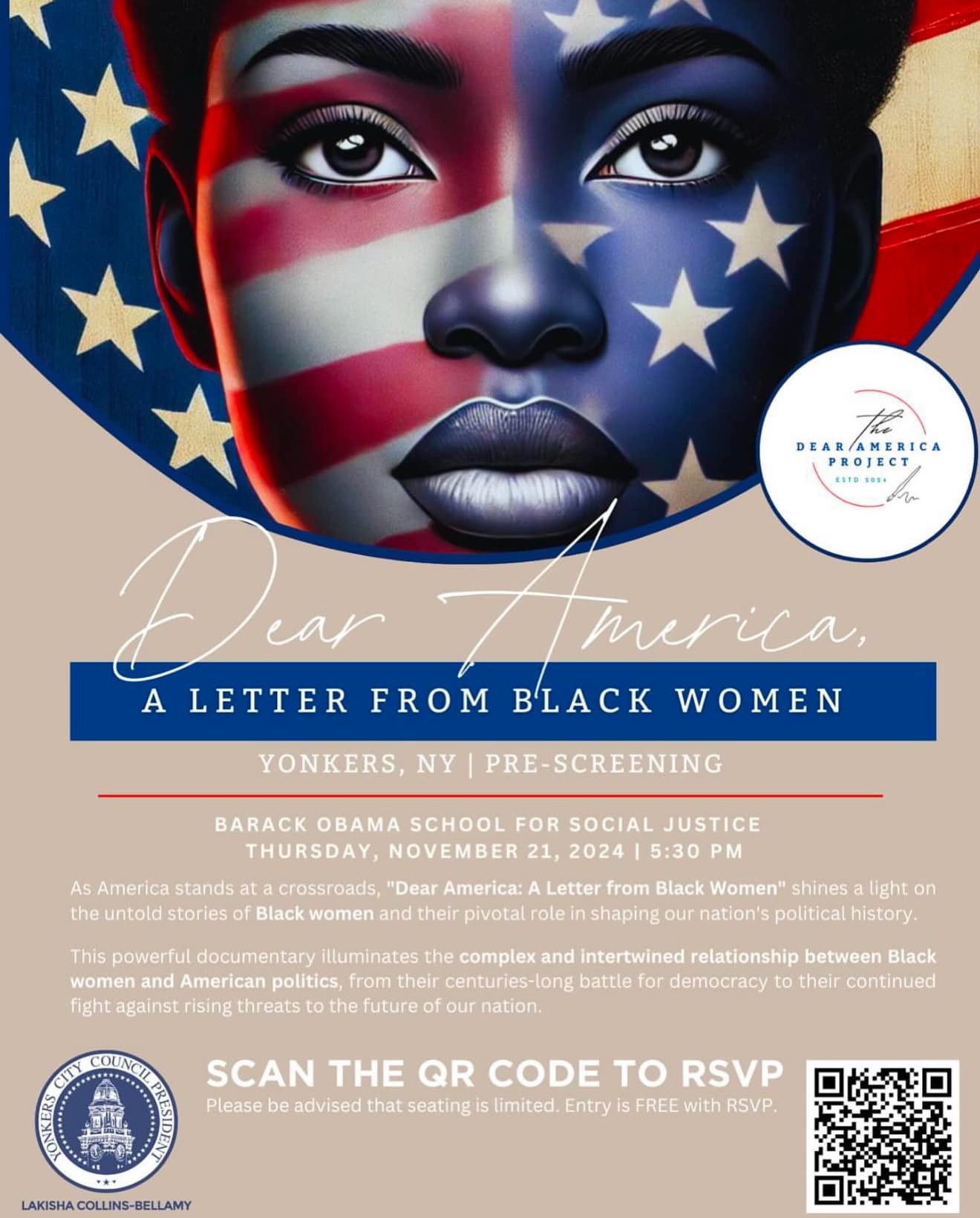 Dear America-A Letter from Black Women -Pre-Screening in Yonkers-Nov. 21 at Obama School Dear America-A Letter from Black Women -Pre-Screening in Yonkers-Nov. 21 at Obama School
