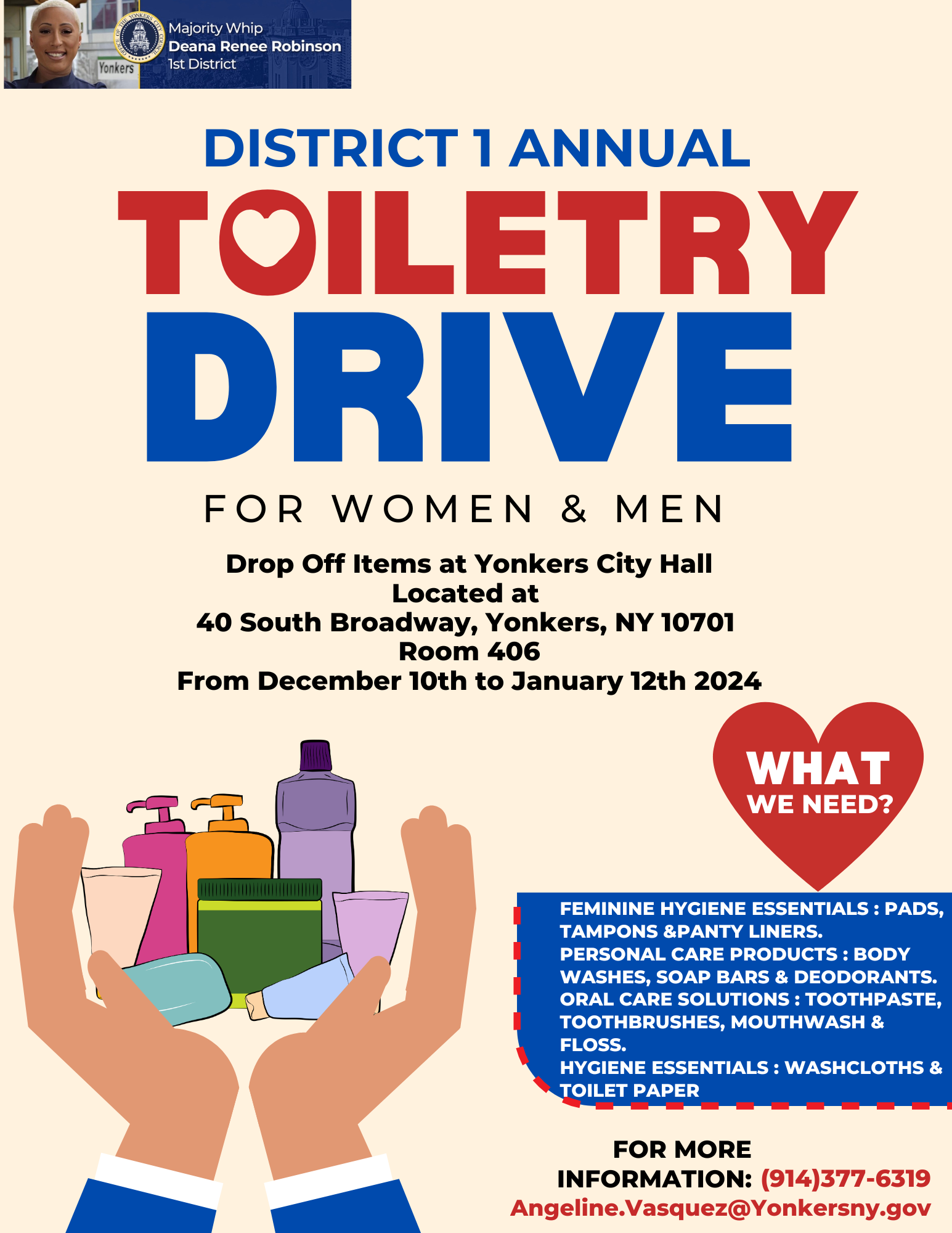 Councilwoman Robinson Holds Annual Toiletry Drive Councilwoman Robinson Holds Annual Toiletry Drive
