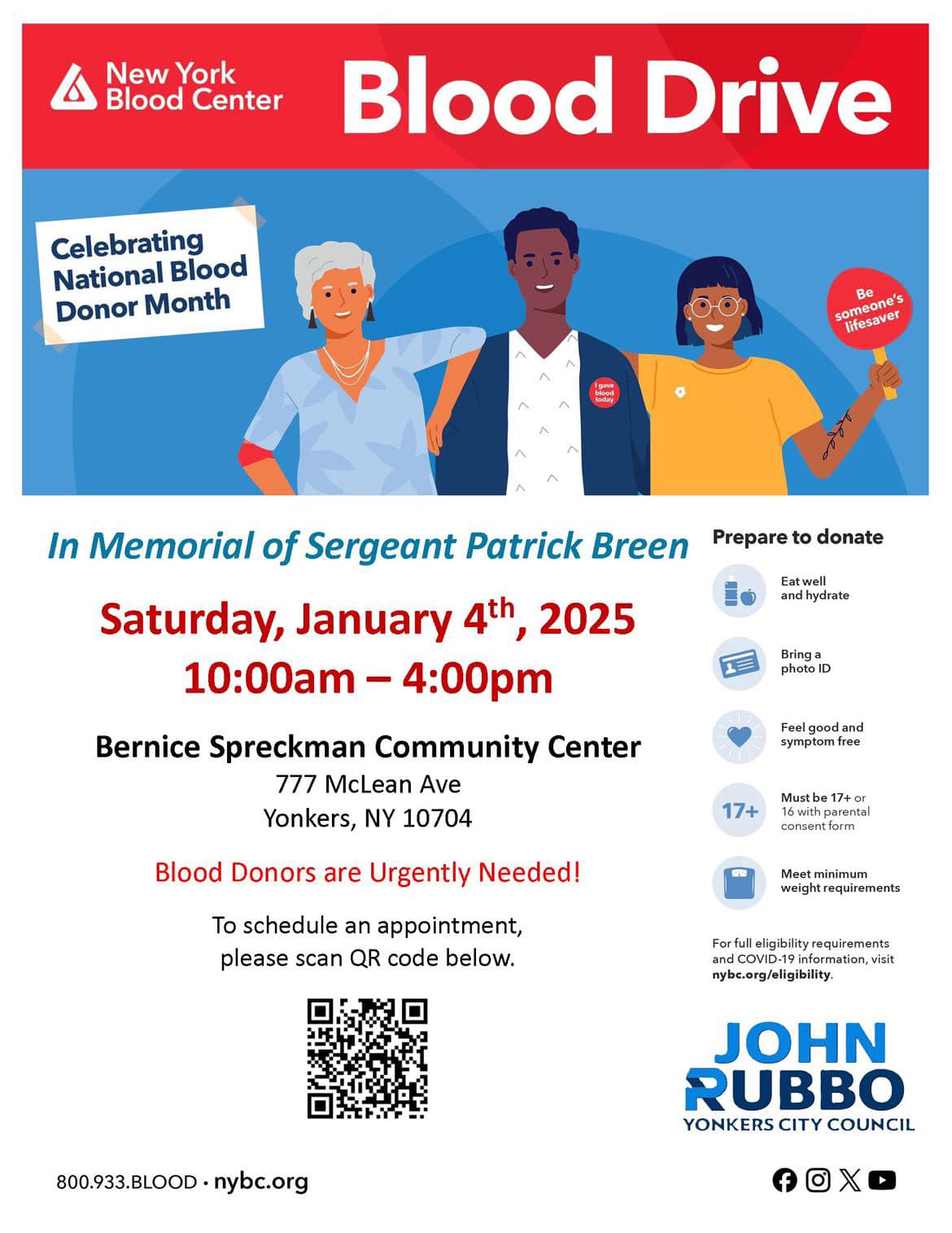 Blood Drive in Memory of Yonkers Sgt. Breen Jan. 4 Blood Drive in Memory of Yonkers Sgt. Breen Jan. 4