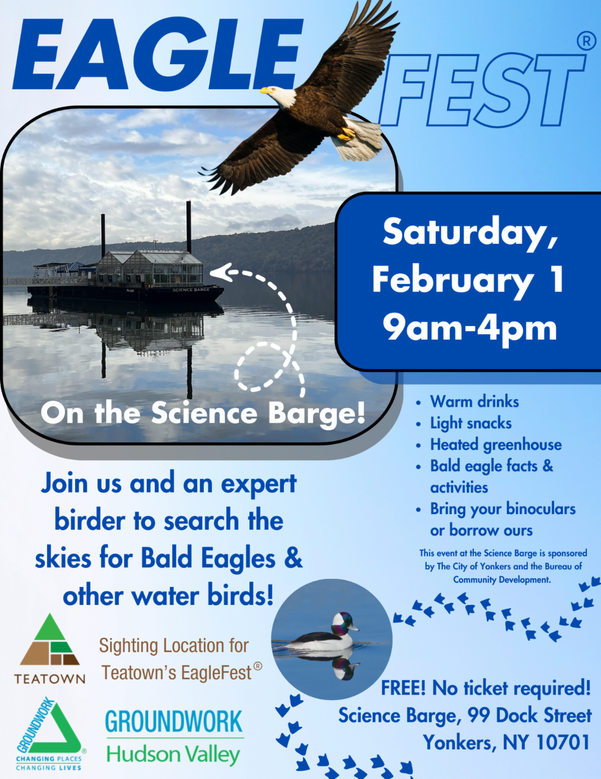 EagleFest Comes to the Yonkers Science Barge Feb. 1-FREE! EagleFest Comes to the Yonkers Science Barge Feb. 1-FREE!