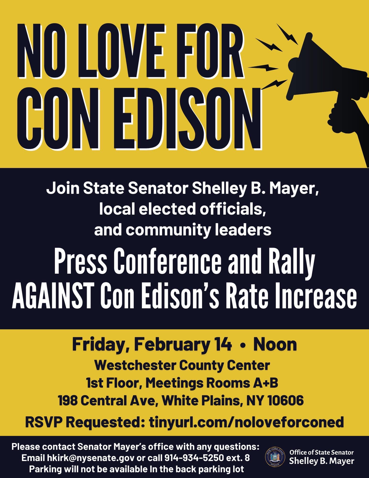 Senator Shelley B. Mayer to Host ‘No Love for Con Edison’ Press Conference and Rally Senator Shelley B. Mayer to Host ‘No Love for Con Edison’ Press Conference and Rally