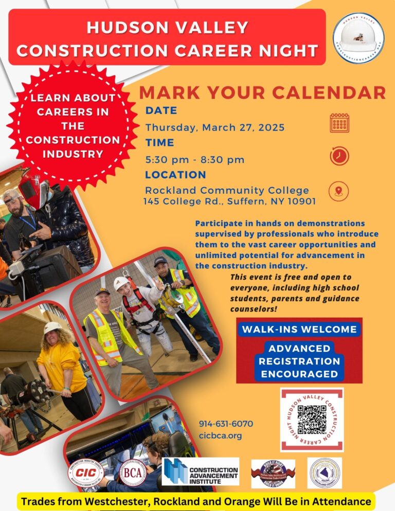 Hudson Valley Construction Career Night-March 27-Rockland Community College