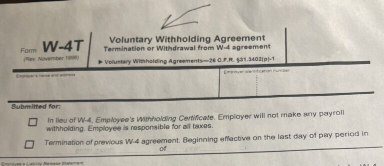 Form W-4T: The Form the IRS Doesn’t Want You to Know About- Don’t Give the Federal Government an Interest Free Loan