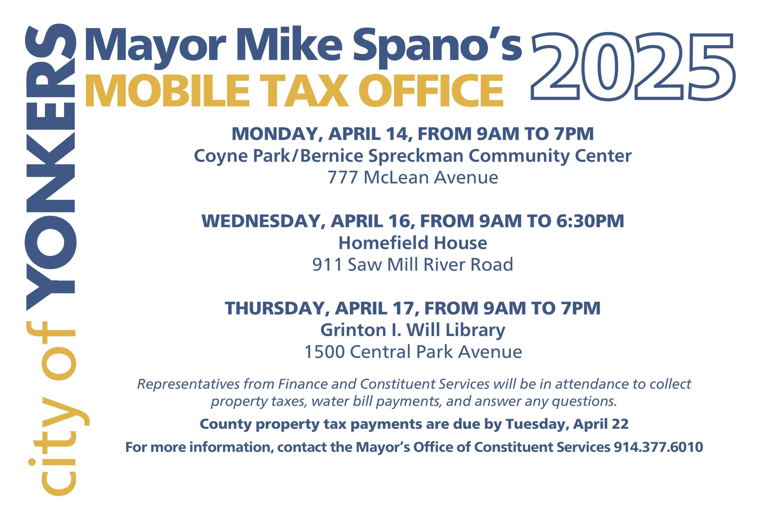 YONKERS MAYOR SPANO TO OPEN MOBILE TAX OFFICE FOR RESIDENTS