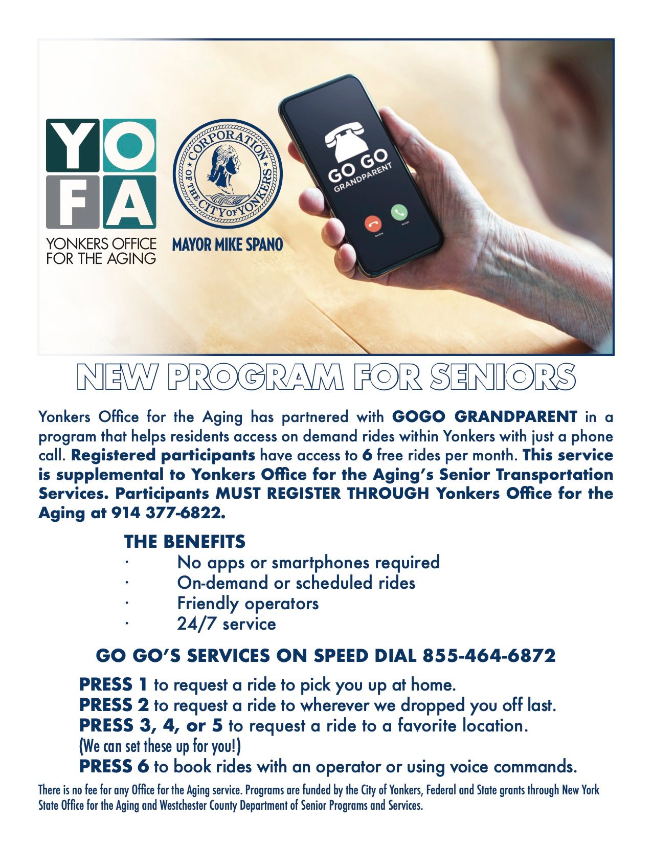 City of Yonkers Partners with GOGO Grandparent to Offer Free Rides for Seniors City of Yonkers Partners with GOGO Grandparent to Offer Free Rides for Seniors
