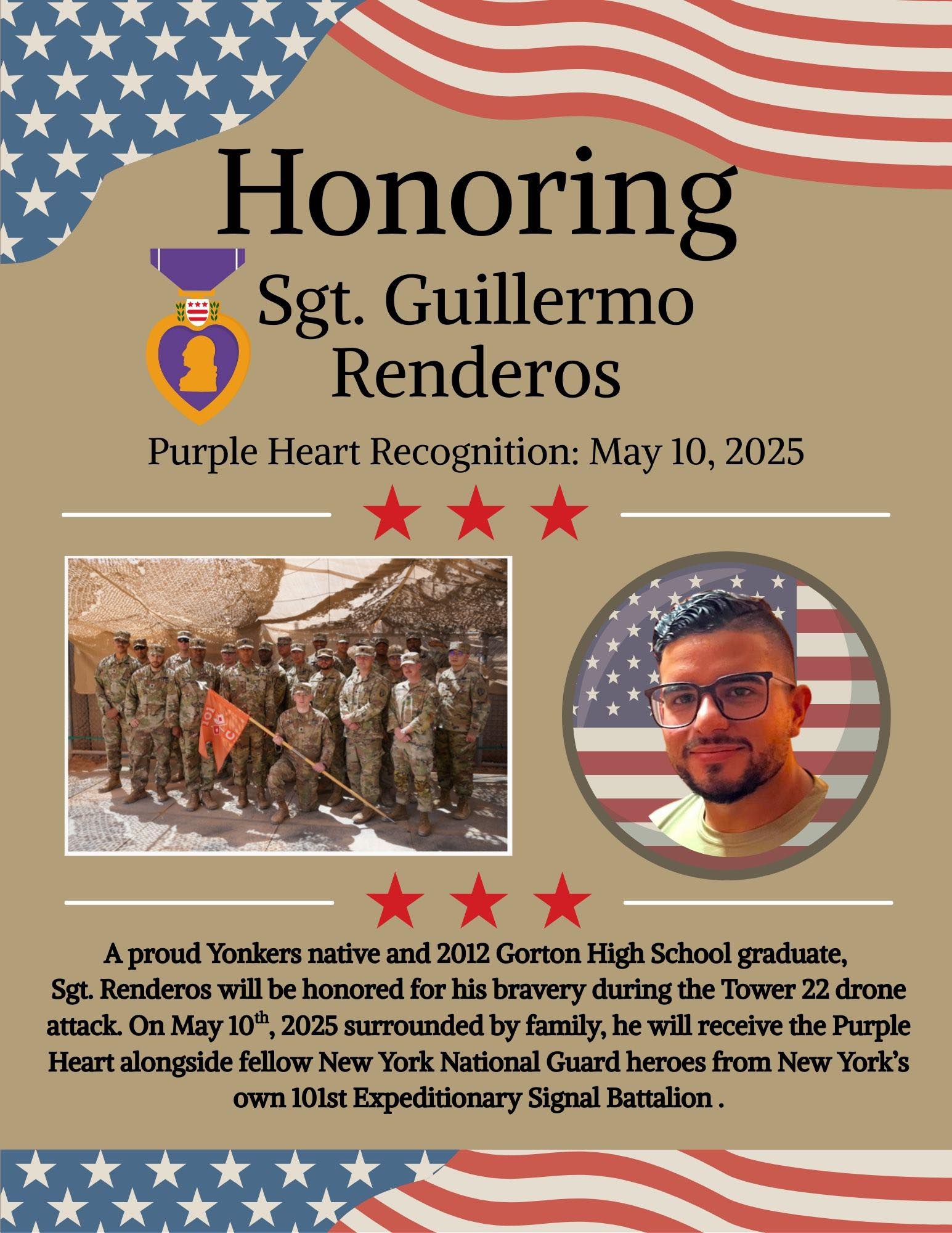 Yonkers Hero-Sgt. Guillermo Renderos Honored with Purple Heart Yonkers Hero-Sgt. Guillermo Renderos Honored with Purple Heart