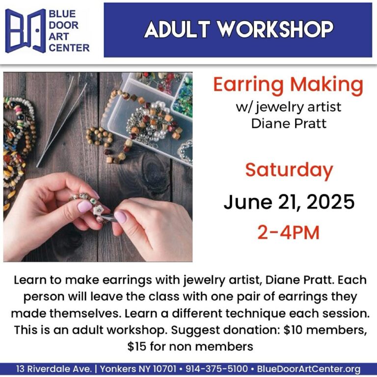 Adult Workshop-Earring Making-at Blue Door Art Center-Yonkers-June 21