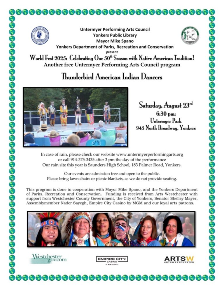 Thunderbird American Indian Dancers Come to Untermyer Park Aug 23 for World Fest 2025 Free Concert!