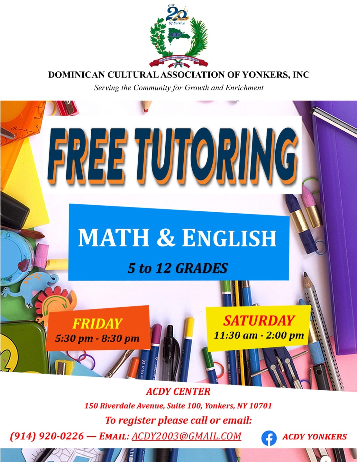 Dominican Cultural Association of Yonkers Offers Free Tutoring in Math & English Dominican Cultural Association of Yonkers Offers Free Tutoring in Math & English