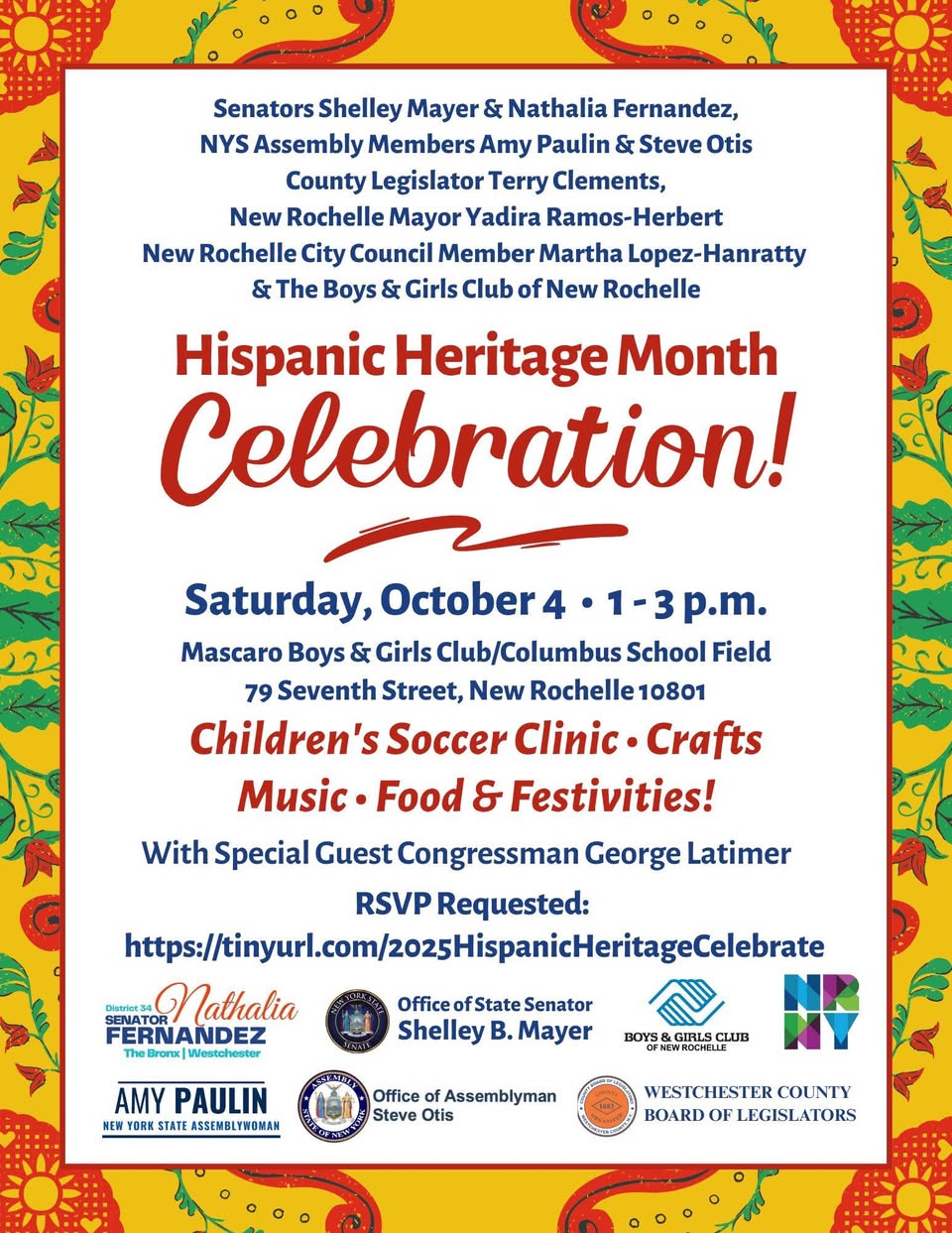 Local Elected Officials and Community Groups Host Hispanic Heritage Month Celebration in New Rochelle-Oct. 4 Local Elected Officials and Community Groups Host Hispanic Heritage Month Celebration in New Rochelle-Oct. 4