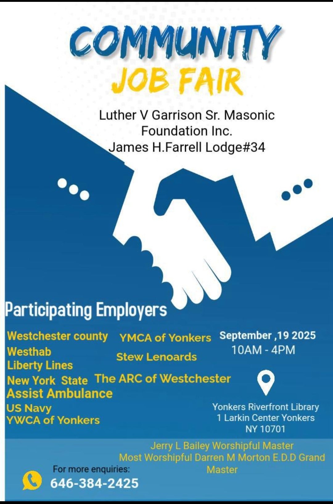 Community Job Fair -September 19-Yonkers Riverfront Library Community Job Fair -September 19-Yonkers Riverfront Library