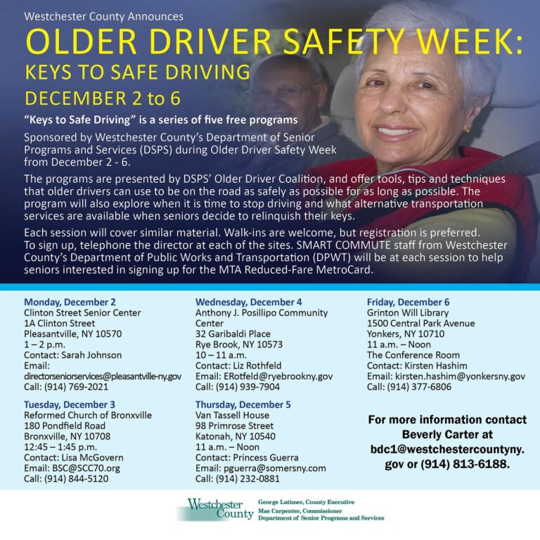 Older Drivers Safety Week Set from December 1-5 in Westchester