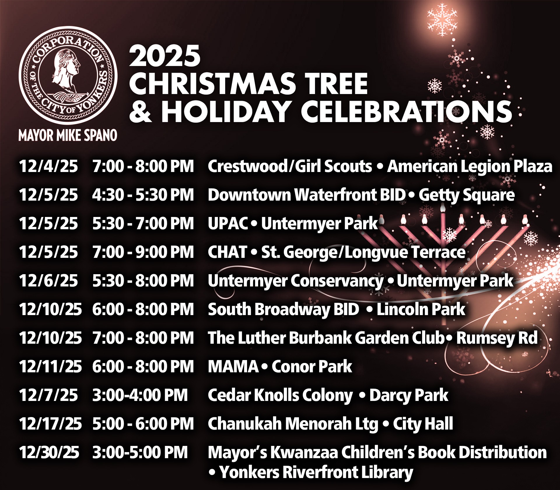 Yonkers 2025 Christmas Tree & Holiday Celebrations Yonkers 2025 Christmas Tree & Holiday Celebrations