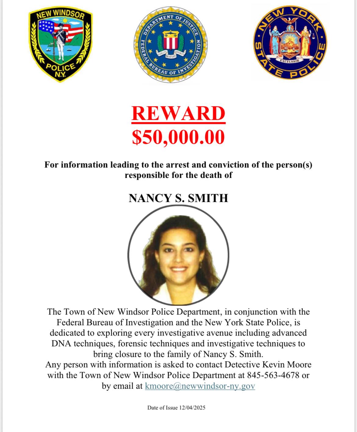 FBI, NYSP & New Windsor Police Offering $50k Reward in Cold Case Homicide of Nancy Smith in New Windsor, 2001 FBI, NYSP & New Windsor Police Offering $50k Reward in Cold Case Homicide of Nancy Smith in New Windsor, 2001