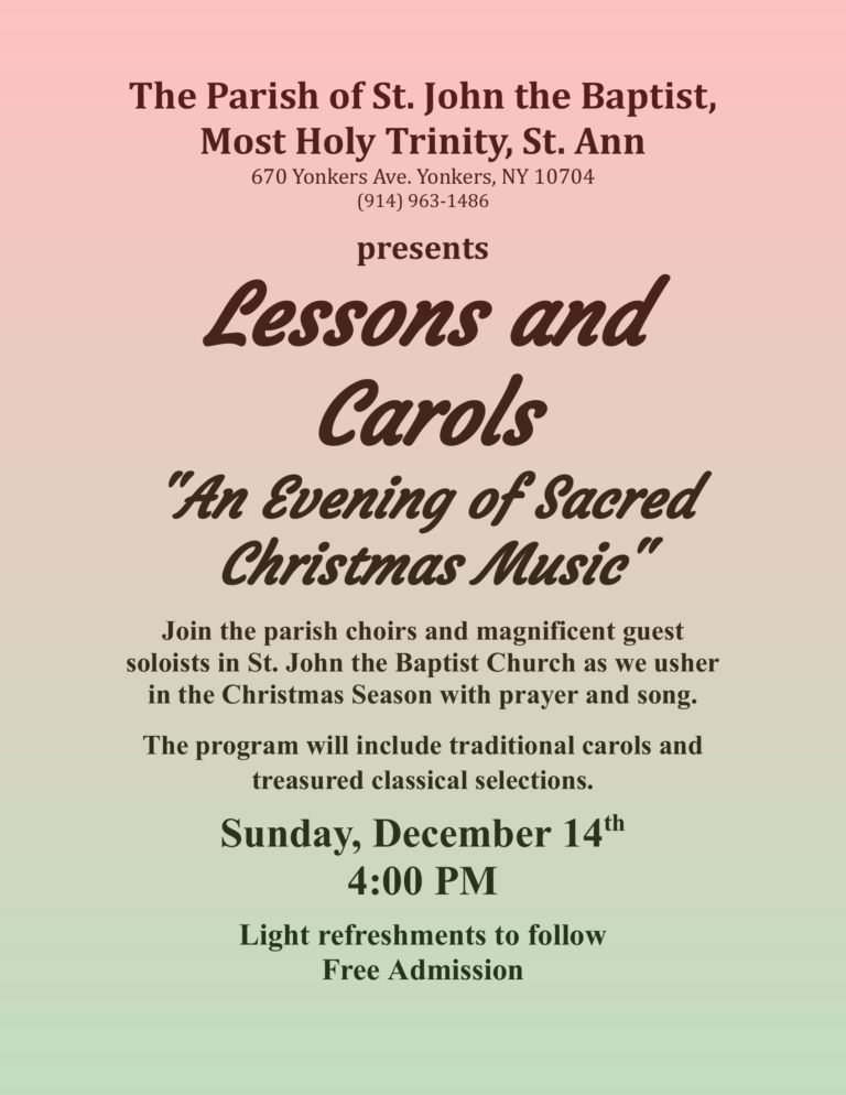 Lessons and Carols, “An Evening of Sacred Christmas Music” Sept. 14-4pm