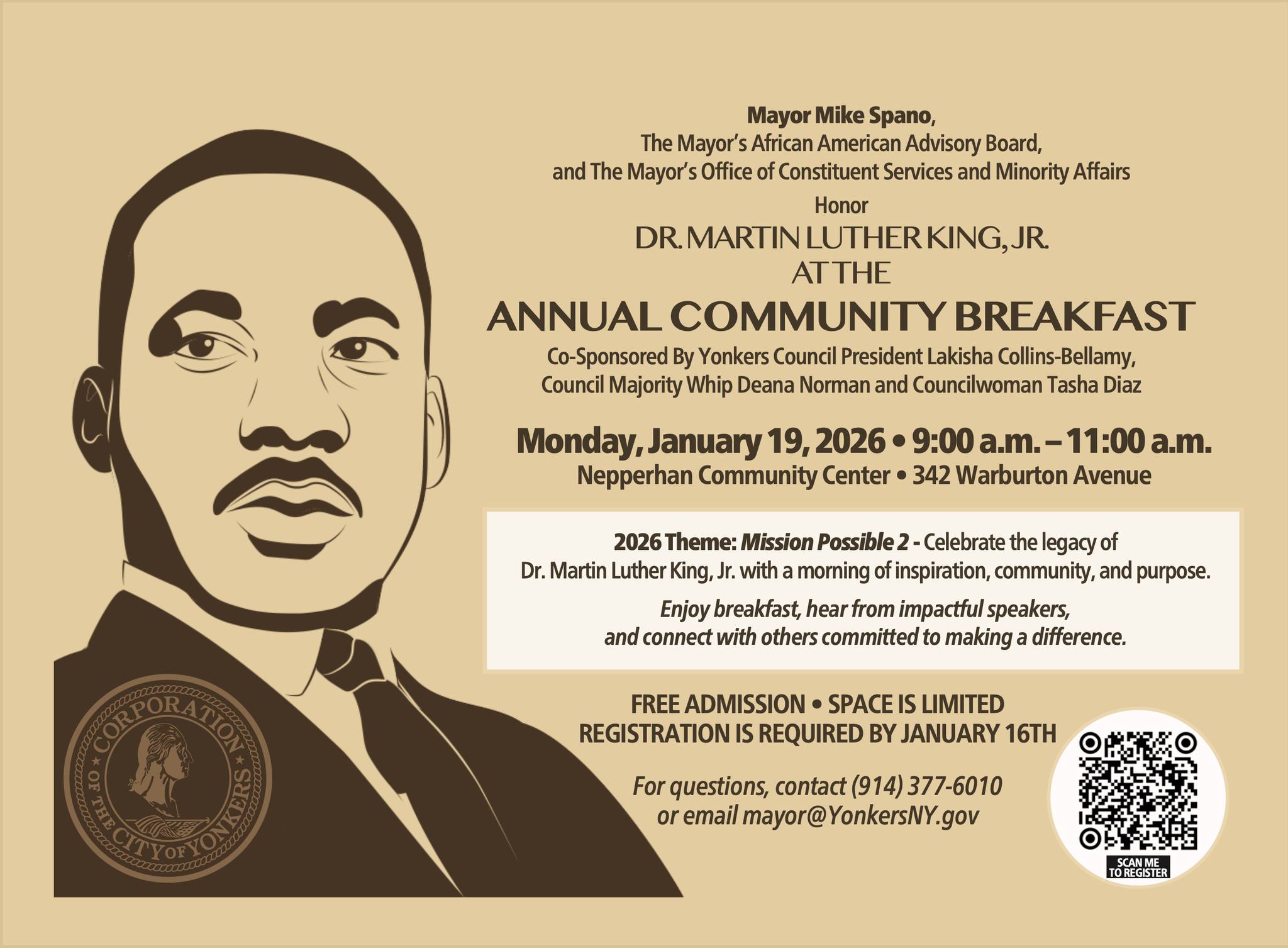 Dr. Martin Luther King Jr. Annual Community Breakfast Jan 19-Nepperhan Community Center, Yonkers Dr. Martin Luther King Jr. Annual Community Breakfast Jan 19-Nepperhan Community Center, Yonkers